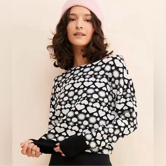 Maeve Anthropologie Boat Neck Black and White Heart Sweater - Picture 1 of 6